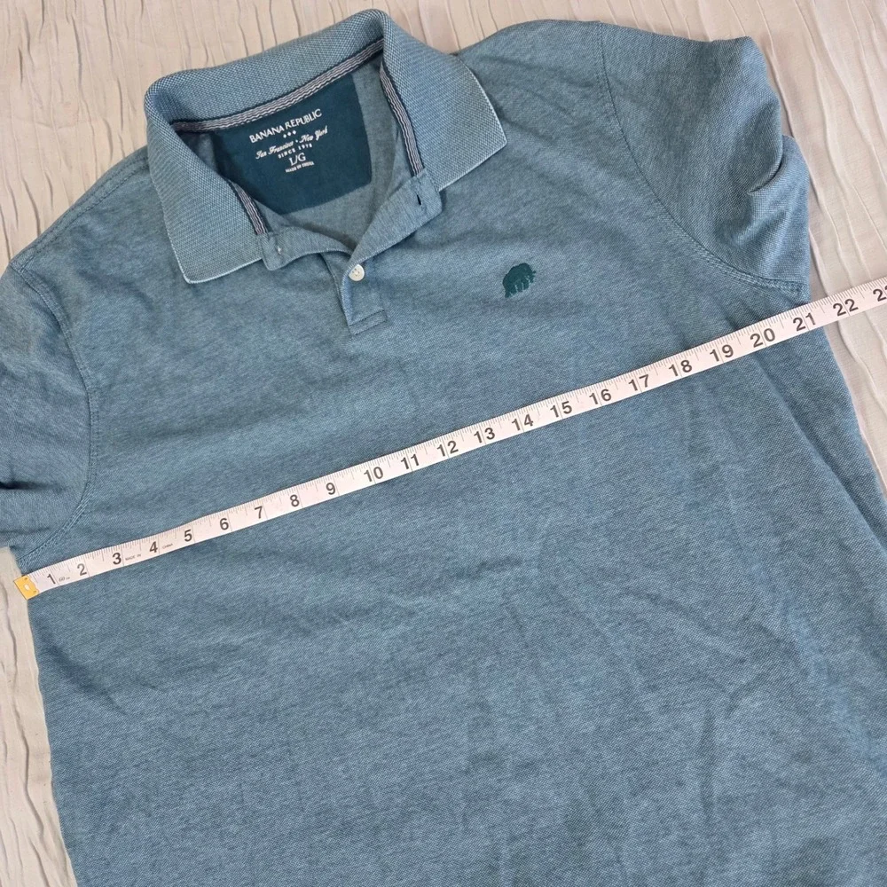 Banana Republic Mens Polo Shirt Large L Blue Teal Short Sleeve Cotton